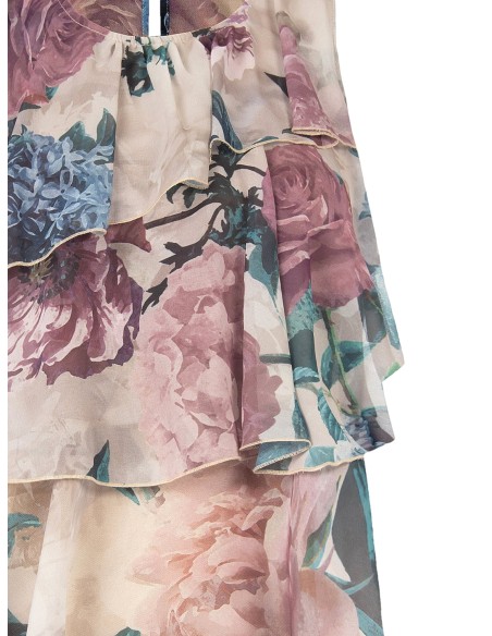 Blouse cintrée à volants en georgette fleurie Rinascimento