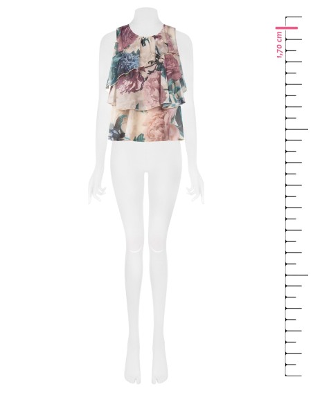 Blouse cintrée à volants en georgette fleurie Rinascimento