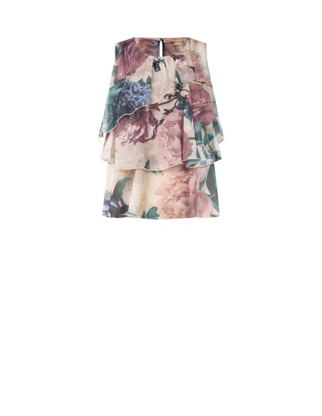 Blouse cintrée à volants en georgette fleurie Rinascimento