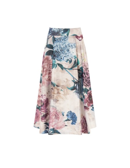 Jupe longue en satin duchesse à fleurs avec poches Rinascimento