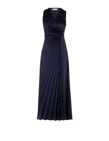 Robe longue en satin plissé avec décolleté en V croisé et noué à la taille, Rinascimento