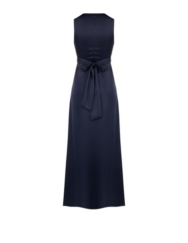 Robe longue en satin plissé avec décolleté en V croisé et noué à la taille, Rinascimento