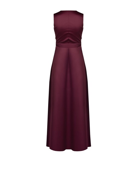 Robe longue en satin plissé avec décolleté en V croisé et noué à la taille, Rinascimento