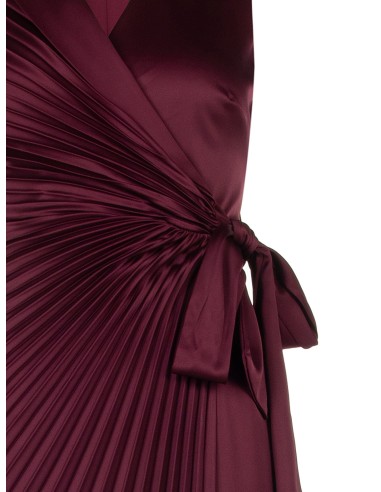 Robe longue en satin plissé avec décolleté en V croisé et noué à la taille, Rinascimento