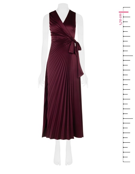 Robe longue en satin plissé avec décolleté en V croisé et noué à la taille, Rinascimento
