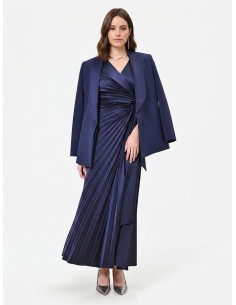 Robe longue en satin plissé avec décolleté en V croisé et noué à la taille, Rinascimento
