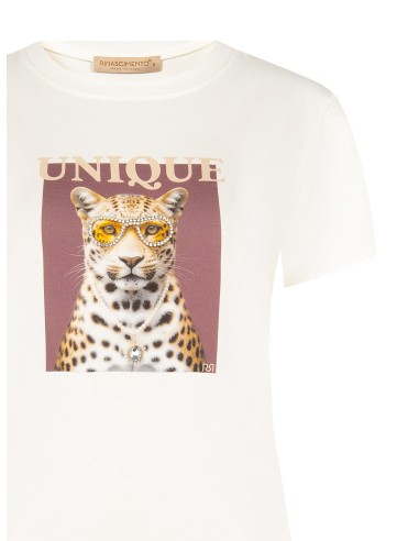 T-shirt regular en coton mélangé à imprimé léopard avec strass Rinascimento