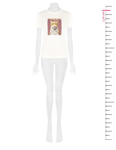 T-shirt regular en coton mélangé à imprimé léopard avec strass Rinascimento