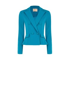 Veste blazer courte cintrée à double boutonnage en crêpe scuba avec boutons coordonnés Rinascimento