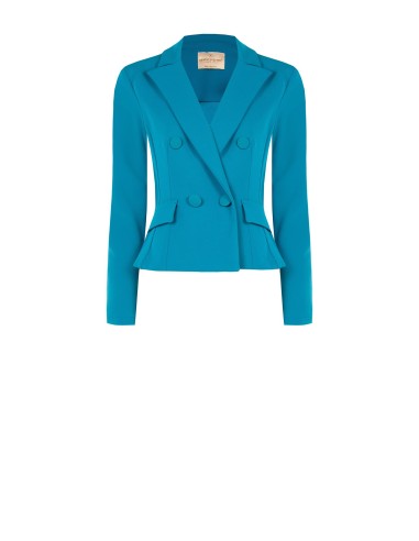 Veste blazer courte cintrée à double boutonnage en crêpe scuba avec boutons coordonnés Rinascimento