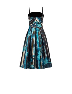 Robe midi bustier en satin duchesse structuré à fleurs et rayures Rinascimento 2