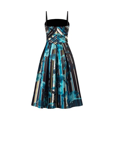 Midi-jurk met bustier van gestructureerd duchesse-satijn met bloemen- en streeppatroon van Rinascimento