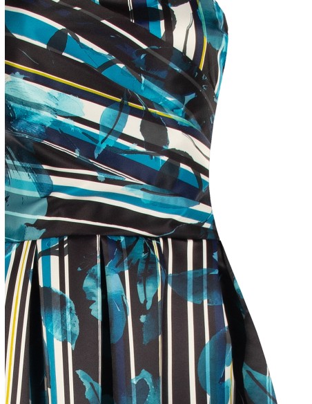 Robe midi bustier en satin duchesse structuré à fleurs et rayures Rinascimento