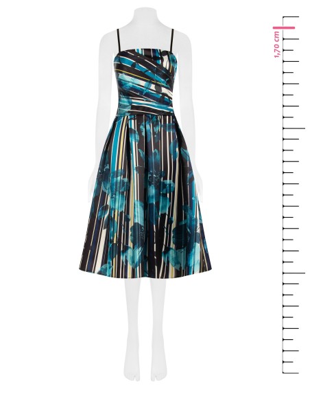 Robe midi bustier en satin duchesse structuré à fleurs et rayures Rinascimento