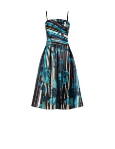 Robe midi bustier en satin duchesse structuré à fleurs et rayures Rinascimento