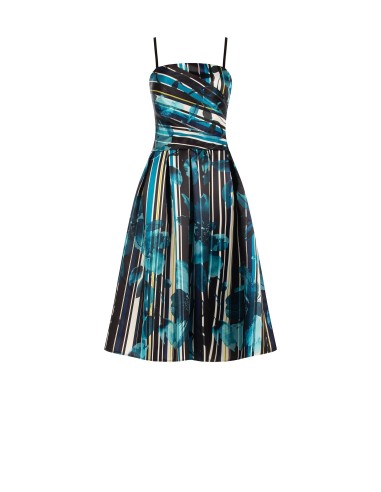 Robe midi bustier en satin duchesse structuré à fleurs et rayures Rinascimento