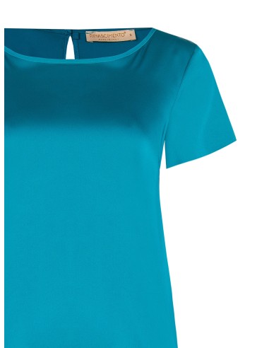 Vloeiende satijnen blouse met korte mouwen en ronde hals van Rinascimento