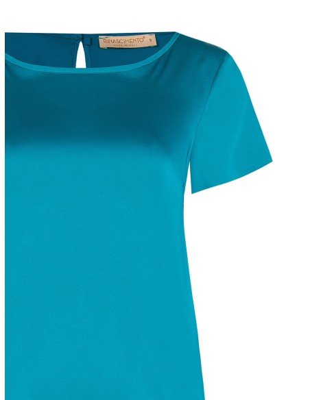 Vloeiende satijnen blouse met korte mouwen en ronde hals van Rinascimento