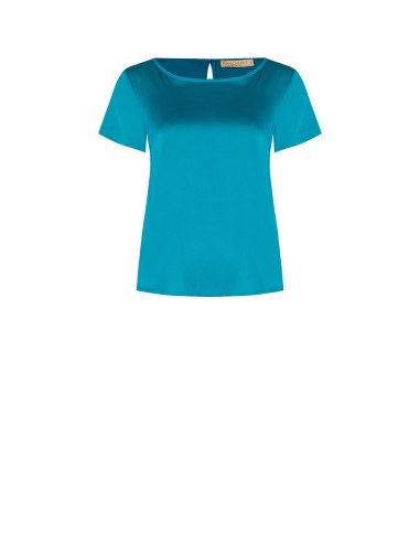 Vloeiende satijnen blouse met korte mouwen en ronde hals van Rinascimento
