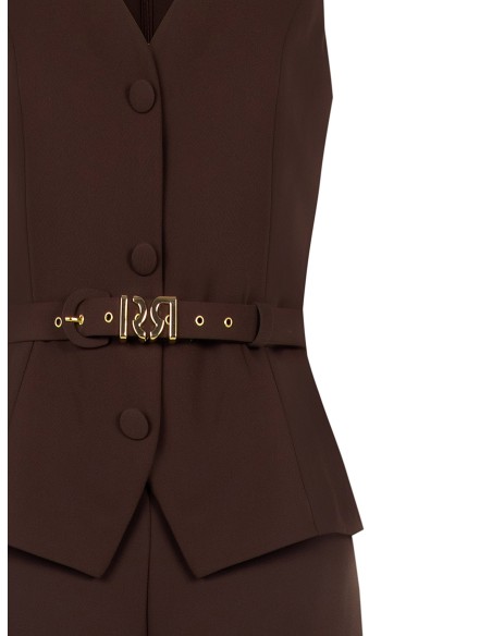 Combinaison intégrale en tissu cady effet 2 pièces, avec ceinture rigide assortie et boucle ornée du logo RR Rinascimento