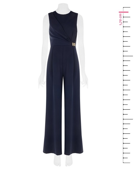 Combinaison-pantalon palazzo entière en tissu cady avec détail doré RR en métal Rinascimento