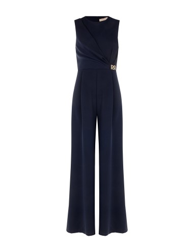 Combinaison-pantalon palazzo entière en tissu cady avec détail doré RR en métal Rinascimento