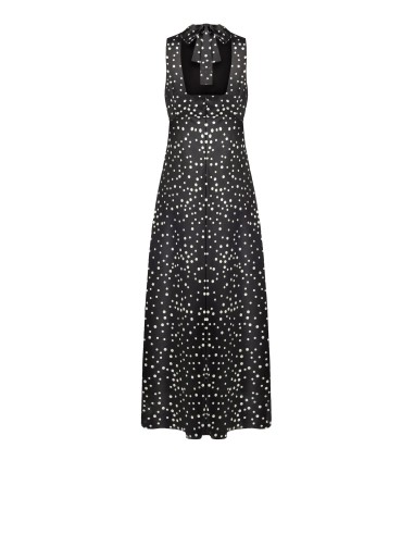 Robe longue en satin à pois légèrement froncé avec nœud et découpe dans le dos Rinascimento