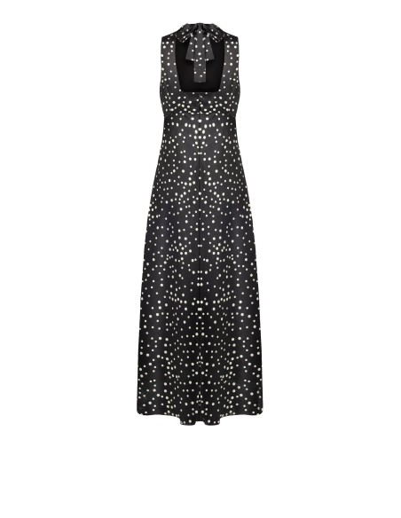 Robe longue en satin à pois légèrement froncé avec nœud et découpe dans le dos Rinascimento