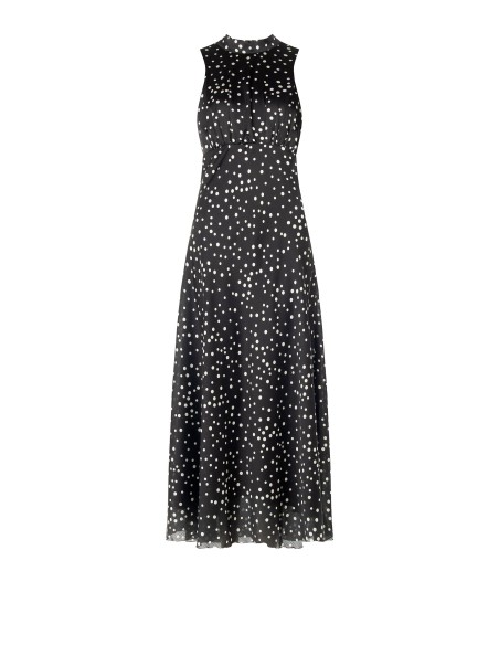 Robe longue en satin à pois légèrement froncé avec nœud et découpe dans le dos Rinascimento