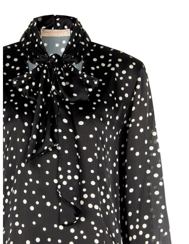 Blouse ample et fluide en satin à pois avec col en V et nœud Rinascimento