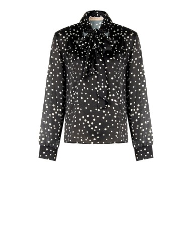 Blouse ample et fluide en satin à pois avec col en V et nœud Rinascimento
