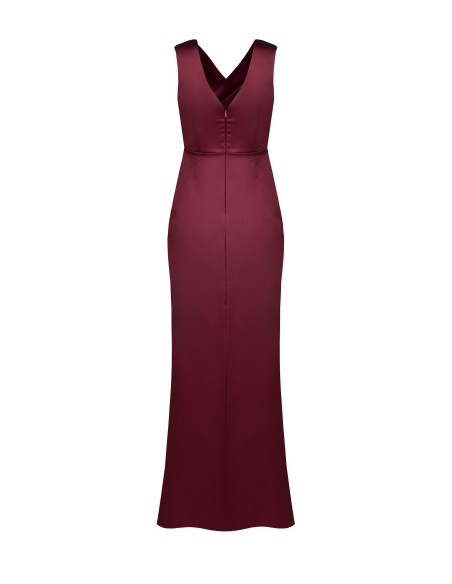 Robe longue en satin structuré croisée avec double décolleté en V Rinascimento