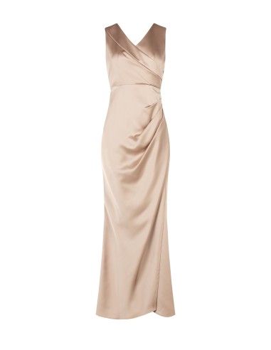 Robe longue en satin structuré croisée avec double décolleté en V Rinascimento