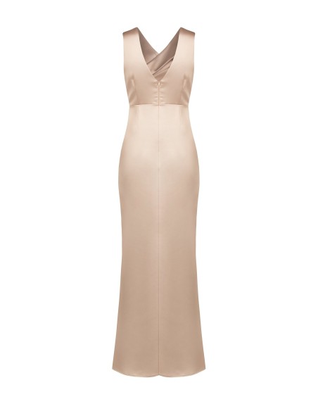 Robe longue en satin structuré croisée avec double décolleté en V Rinascimento