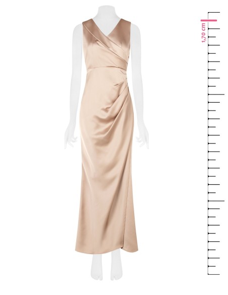 Robe longue en satin structuré croisée avec double décolleté en V Rinascimento