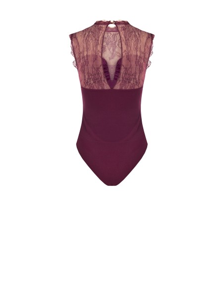 Body moulant en jersey avec empiècement en dentelle Chantilly Rinascimento