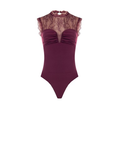 Aansluitend bodysuit van jersey met inzetstuk van Chantilly-kant