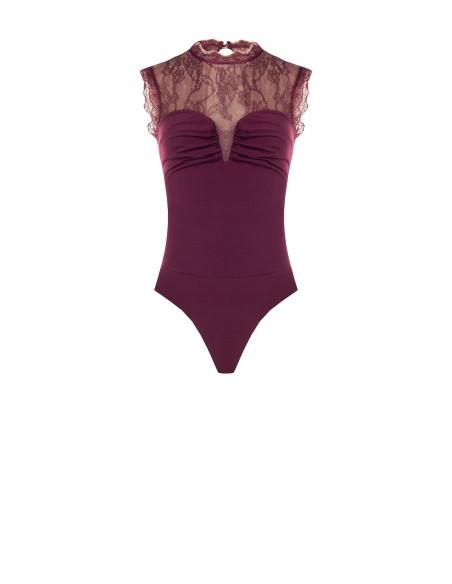 Body moulant en jersey avec empiècement en dentelle Chantilly Rinascimento