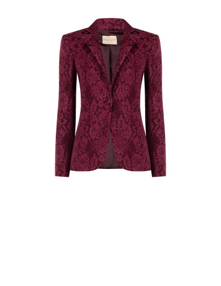 Veste blazer cintrée en tissu technique recouvert de dentelle Rinascimento