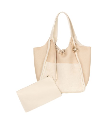 Maxi-shopper van imitatie schapenvacht met binnenpochette Rinascimento