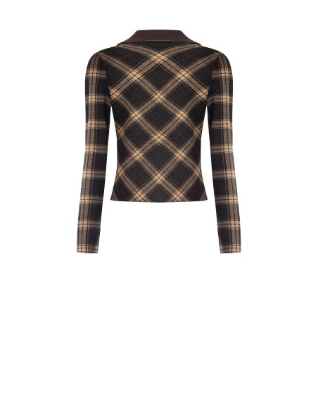 Polo cintrée en tissu jacquard à carreaux avec col en similicuir Rinascimento