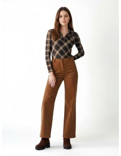 Polo cintrée en tissu jacquard à carreaux avec col en similicuir Rinascimento