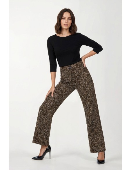 Pantalon droit imprimé léopard avec poches Rinascimento