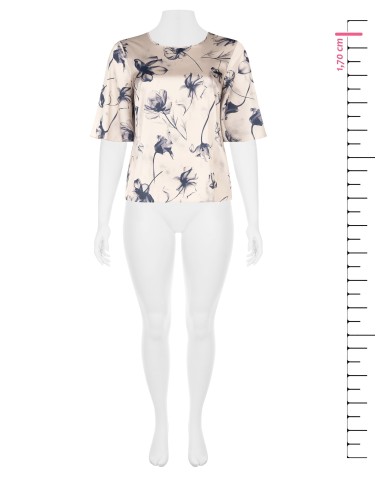 Blouse Curvy en satin à grandes fleurs dégradées, avec manches papillon – Rinascimento Curvy