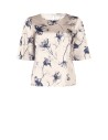 Curvy-blouse van satijn met grote vervaagde bloemen en korte mouwtjes – Rinascimento Curvy
