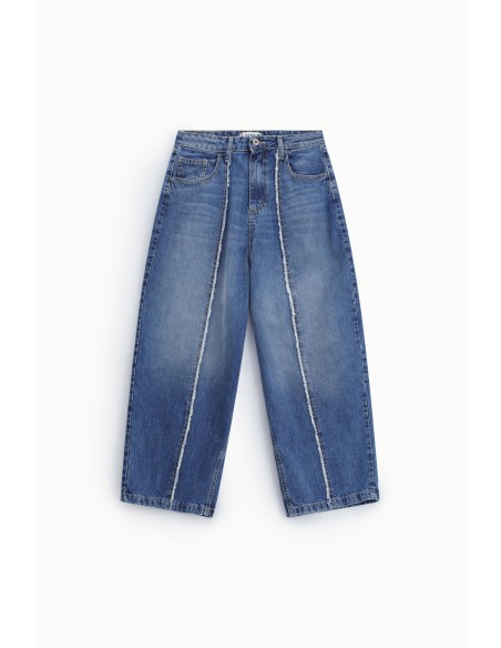 Jean à jambes larges avec coutures contrastantes Please