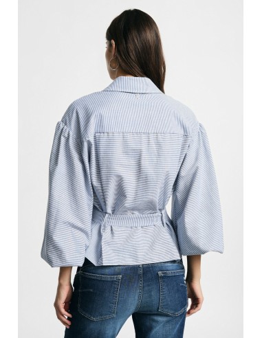 Gestreepte blouse met wijde mouwen en ceintuur, alstublieft