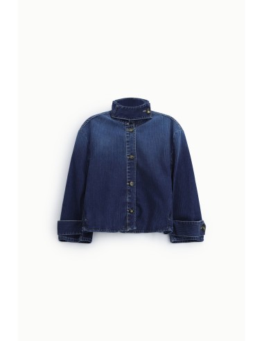 Korte denimjas met hoge kraag en knopen Please