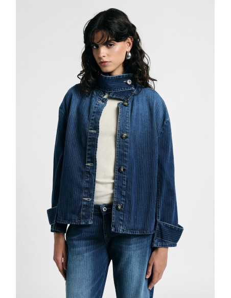 Veste courte en denim avec col montant et boutons S’il vous plaît