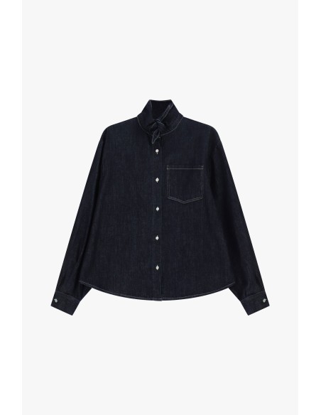 Chemise en denim avec poche et nœud au cou Dixie